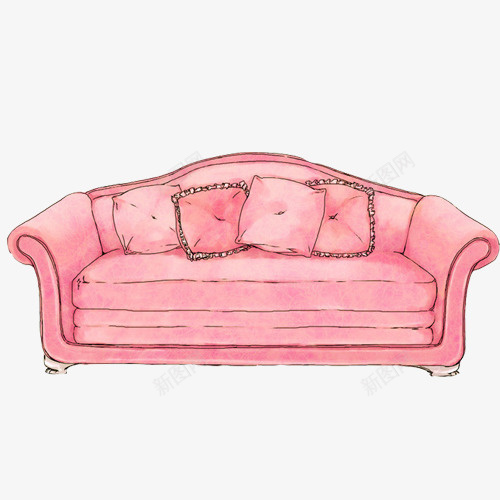 沙发手绘画片psd免抠素材_88icon https://88icon.com 家具 沙发 红色 色彩画 靠垫