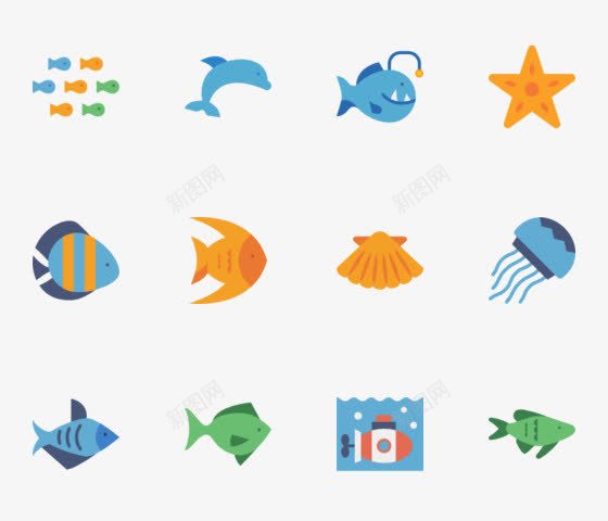 海底世界png免抠素材_88icon https://88icon.com 彩色水母 水母 海底 海洋生物 潜水艇 鱼类
