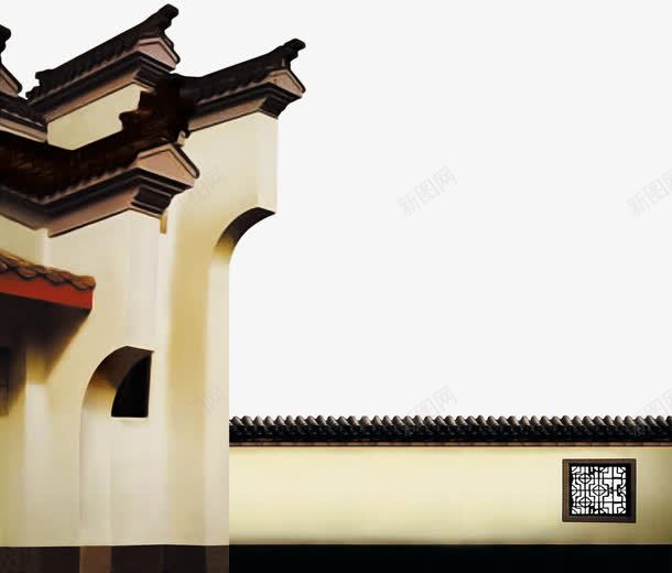 建筑png免抠素材_88icon https://88icon.com 徽派建筑 白色 院墙