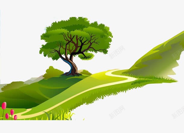 自然的呼吸png免抠素材_88icon https://88icon.com 大树 山路 山路蜿蜒 树林 绘画 鲜花