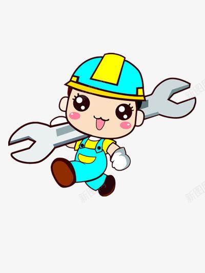 修理工png免抠素材_88icon https://88icon.com 修理 卡通人物 安全帽 工匠 扳手 维修