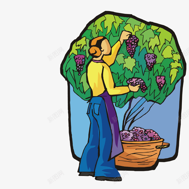 摘葡萄的果农矢量图eps免抠素材_88icon https://88icon.com 果农 水果 葡萄 葡萄架 矢量图
