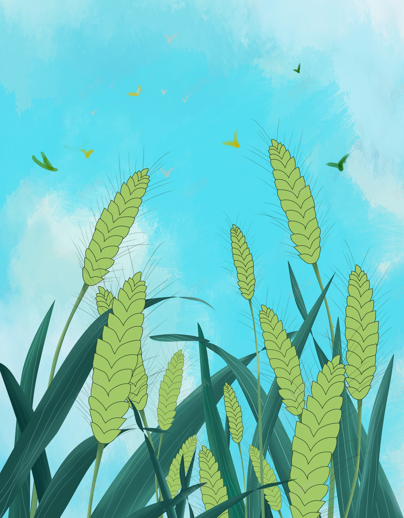 蓝色手绘24节气海报jpg设计背景_88icon https://88icon.com 24节气 初夏 夏天到了 夏至 大暑 小暑 小满 蓝色 麦子