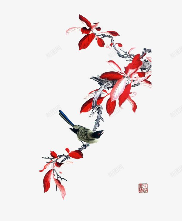 国画花鸟png免抠素材_88icon https://88icon.com 国画牡丹 树枝 花丛