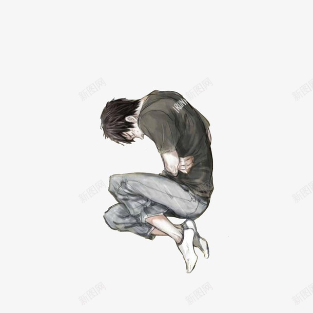 紧紧蜷缩身体的男子png免抠素材_88icon https://88icon.com 动漫 卡通 孤独 紧紧蜷缩身体 蜷缩的人 蜷缩身体