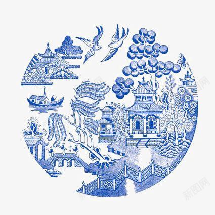 青花剪纸png免抠素材_88icon https://88icon.com 中国风 创意 古代建筑 窗花 青花底纹 青花装饰