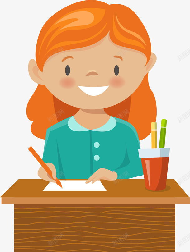 橙色卡通女孩png免抠素材_88icon https://88icon.com 书写女生 做作业 卡通小人 可爱女生 橙色女孩 装饰图案