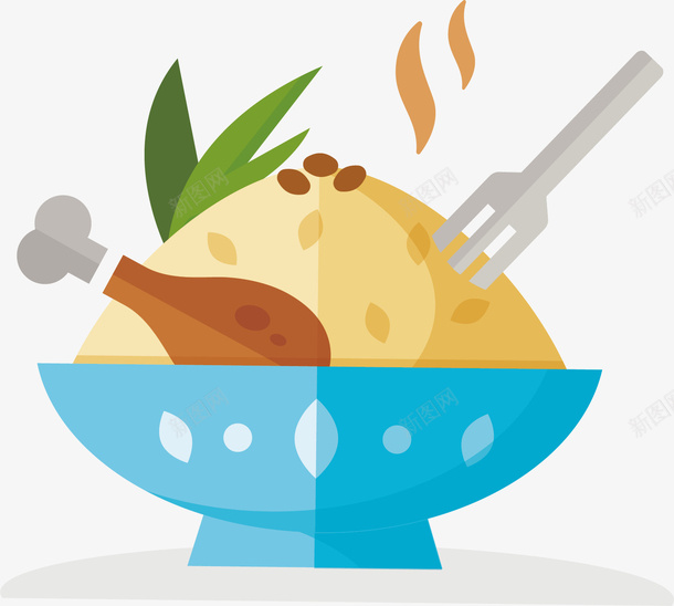 色香味俱全的饭菜矢量图ai免抠素材_88icon https://88icon.com 叉子 大米饭 津津有味 矢量图 美味 菜叶 食物 鸡腿