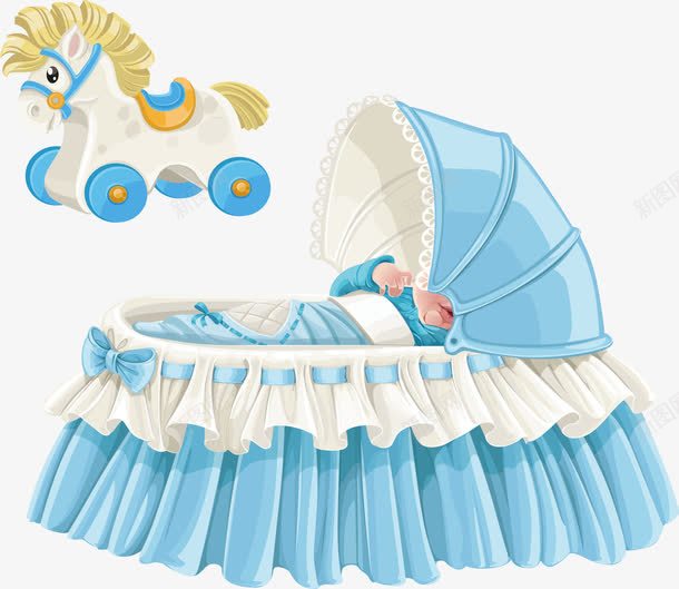 蓝色婴儿车和木马png免抠素材_88icon https://88icon.com 儿童玩具 卡通玩具 婴儿用品 宝宝宴 手绘元素 矢量源文件