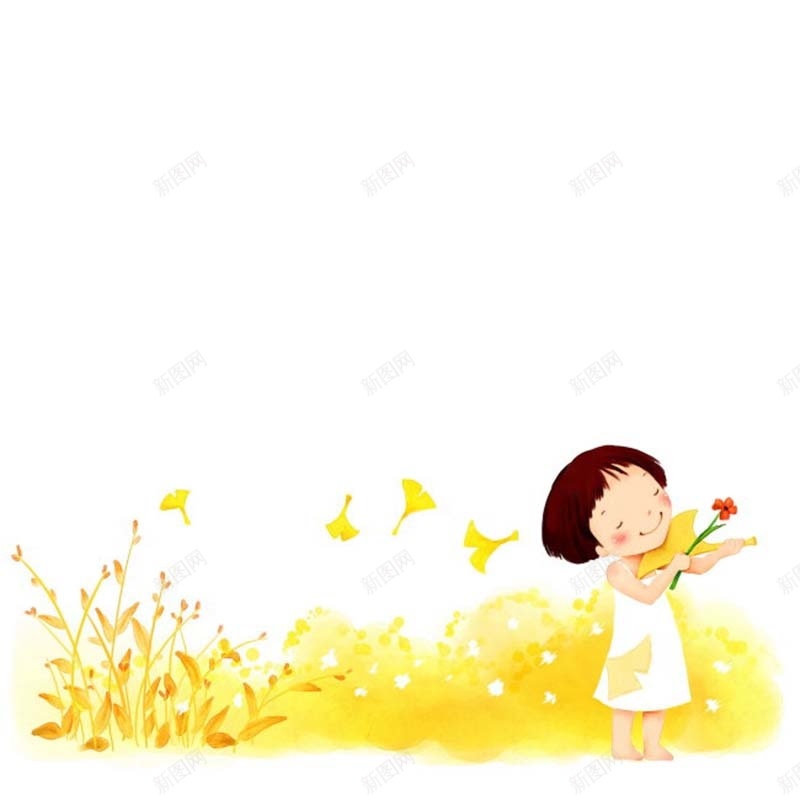 卡通童话世界背景图jpg设计背景_88icon https://88icon.com 主图 卡通 可爱 小女孩 手绘 秋天 童趣 落叶
