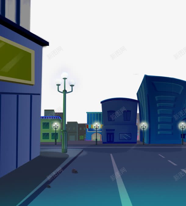 2017卡通马路路灯转角psd免抠素材_88icon https://88icon.com 卡通 卡通路 幼教 蓝色 路灯 转角 马路