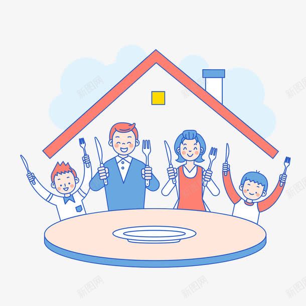 餐桌前拿着刀叉的一家人png免抠素材_88icon https://88icon.com 一家人 一家人手绘 一家四口 亲人 准备 吃饭 家人 家庭 幸福 情亲 温暖 温馨 融洽 血缘 血缘关系 餐桌