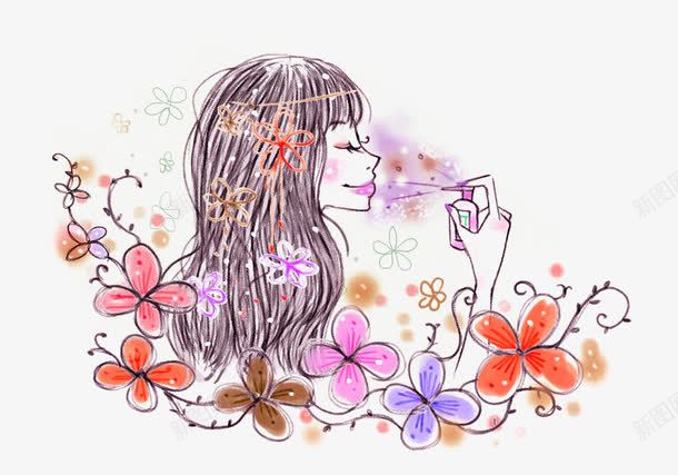 手绘补水美女png免抠素材_88icon https://88icon.com 手绘 护肤 缺水 美女 补水 补水美女