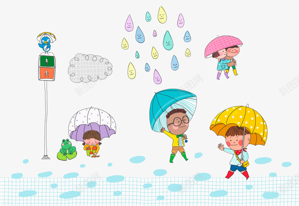 手绘下雨天的童趣png免抠素材_88icon https://88icon.com 下雨 下雨天 卡通童趣 卡通雨点 小水坑 彩色雨点 手绘 雨水 雨滴
