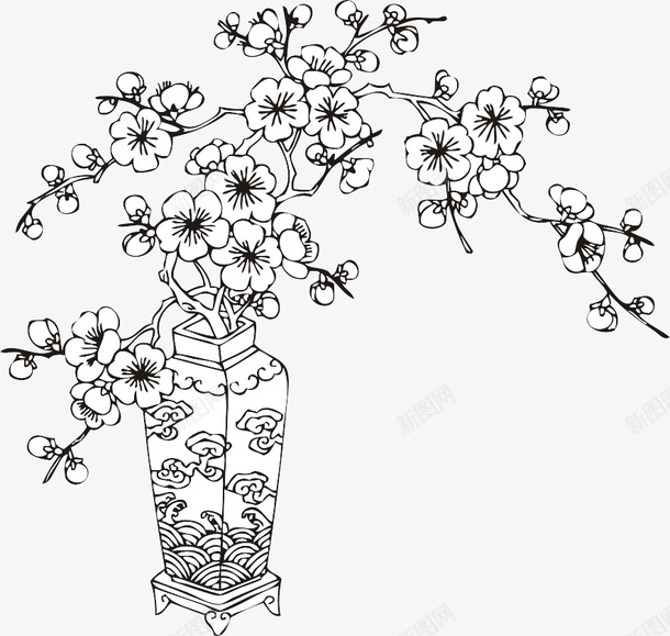 古董花瓶里的一支梅花简笔画png免抠素材_88icon https://88icon.com 古董 古董花瓶里的一支梅花简笔画 方角花瓶 枝叶 梅花 梅花简笔画 线描梅花透明png 花瓣 花瓶 陶瓷花瓶