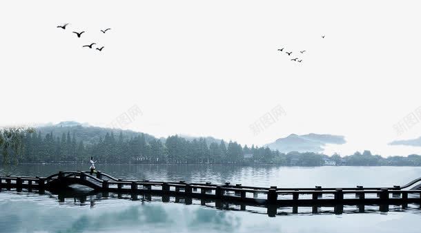 手绘西湖美景png免抠素材_88icon https://88icon.com 中国风 水墨画 西湖美景 风景画 黑色