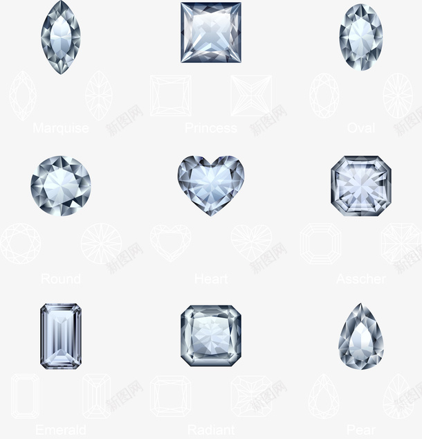 钻石矢量图eps免抠素材_88icon https://88icon.com 心形钻石 水晶钻石 猫眼钻石 矢量图