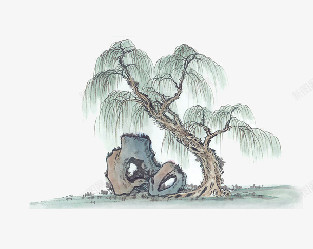 手绘树木石头风景画png免抠素材_88icon https://88icon.com 手绘 春季景象 柳树装饰 树木 石头 风景画
