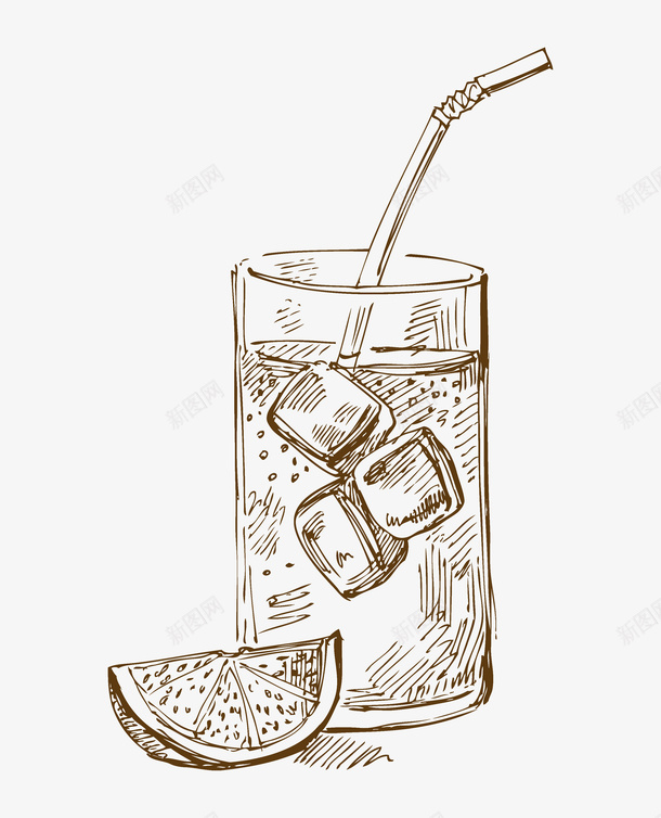 冰块饮料素描简图png免抠素材_88icon https://88icon.com 冰简笔画 冷饮 吸管 杯子 柠檬 玻璃杯 素描 饮品 饮料 黑白饮料