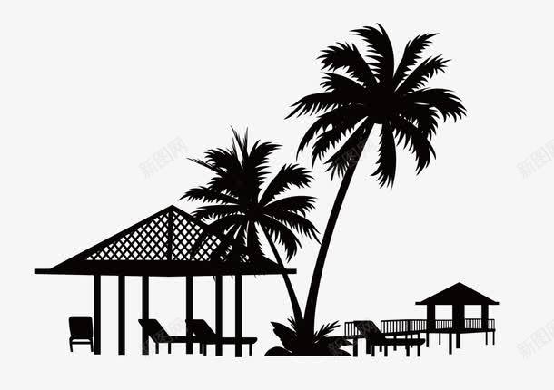 海滩植物躺椅png免抠素材_88icon https://88icon.com 亭子 剪影 坐躺椅子 椰子树 海滩 海边 躺椅