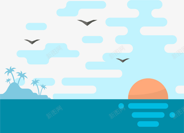 蓝色扁平海天一线png免抠素材_88icon https://88icon.com 6月8号 世界海洋日 夕阳 大海 日出 海天一线 海岛 海洋 自然