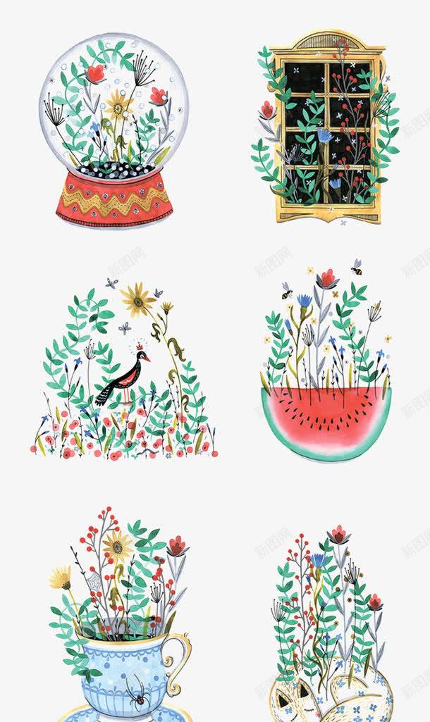 花卉集合png免抠素材_88icon https://88icon.com 咖啡杯 水晶球 猫咪 生长 窗户 花 花苗 西瓜