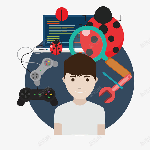 游戏玩家卡通插画矢量图ai免抠素材_88icon https://88icon.com 专业 卡通插画 游戏 玩家 电脑 维修 设置 矢量图