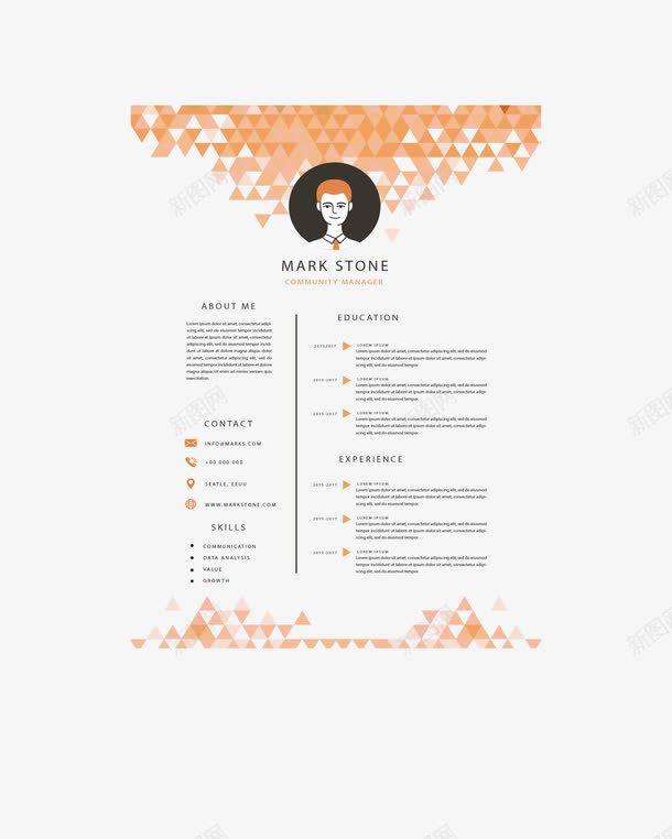 橘色三角个人简历矢量图ai免抠素材_88icon https://88icon.com 三角花纹 个人简历 橘色三角 矢量png 简历 矢量图