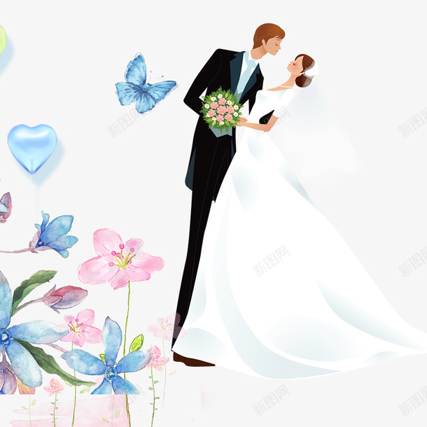 卡通手绘结婚的新娘新郎psd免抠素材_88icon https://88icon.com 免抠卡通人物 卡通 手绘 结婚的新娘新郎 花朵装饰 蝴蝶