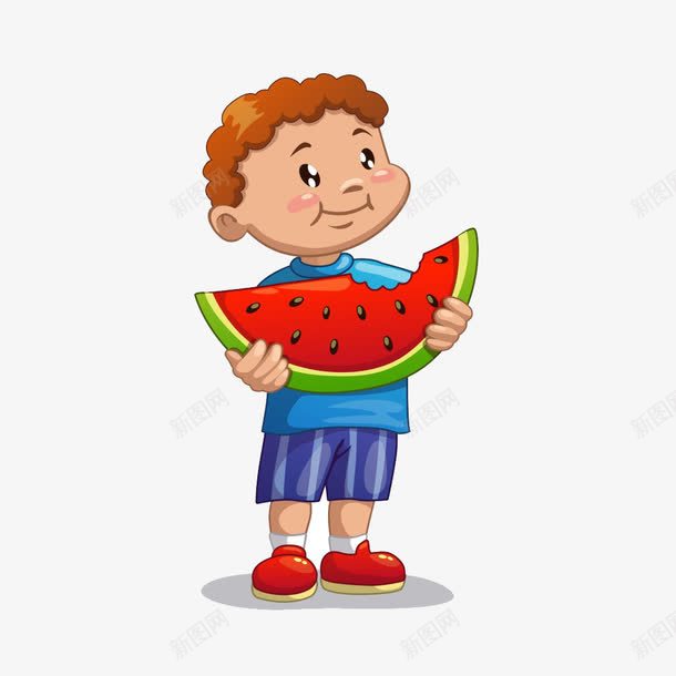 卡通吃西瓜男孩png免抠素材_88icon https://88icon.com 夏天 水果 西瓜 降温