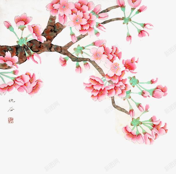 国画盛放桃花png免抠素材_88icon https://88icon.com 中国画 仇谷国画 国画桃花 工笔画 桃花 美术 花木
