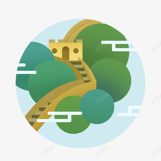 手绘卡通扁平化北京长城png免抠素材_88icon https://88icon.com 中国长城 伟大壮观 北京 城市建筑 扁平化图案 箭扣 长城卡通
