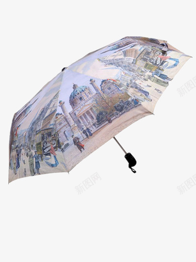 创意手绘伞png免抠素材_88icon https://88icon.com 三折伞 个性雨伞 城市图案 黑色