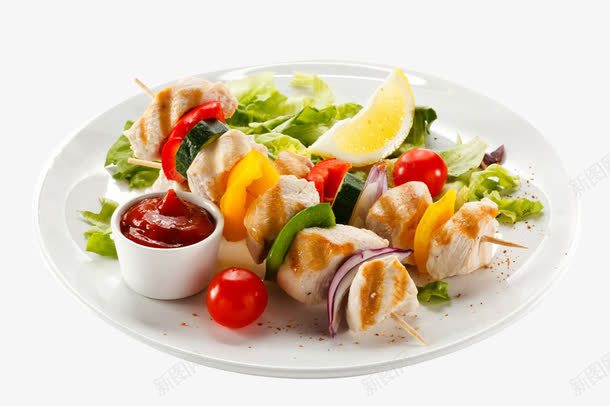 香喷喷的烤串png免抠素材_88icon https://88icon.com 享受饭菜的香味 津津有味 烧烤 盘子 美味 配菜 酱料