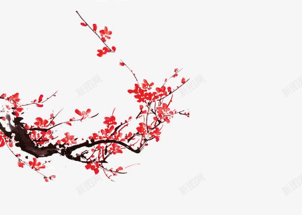 水墨式梅花png免抠素材_88icon https://88icon.com 中国风 傲骨 梅花 水墨 红色