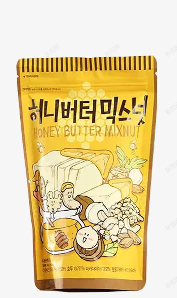 汤姆农场蜂蜜黄油混合坚果png免抠素材_88icon https://88icon.com 混合坚果 袋装 韩国进口 黄色包装
