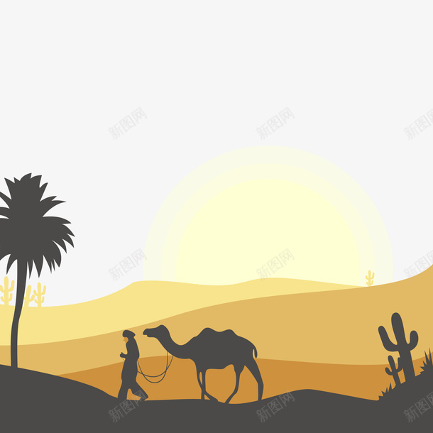 黄昏沙漠风景插画矢量图ai免抠素材_88icon https://88icon.com 景色 沙漠 矢量沙漠风景 风景 骆驼 黄昏 矢量图