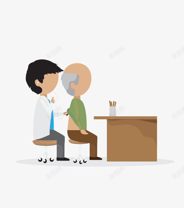 卡通医生检查病人插画png免抠素材_88icon https://88icon.com 医院矢量图 卡通医生 听诊器 心血管疾病 慰问患者病情 检查病人 检查身体插画 看病 诊断 门诊