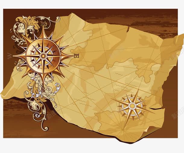 航海寻宝地图png免抠素材_88icon https://88icon.com 世界地图 古代地图 指南针 航海