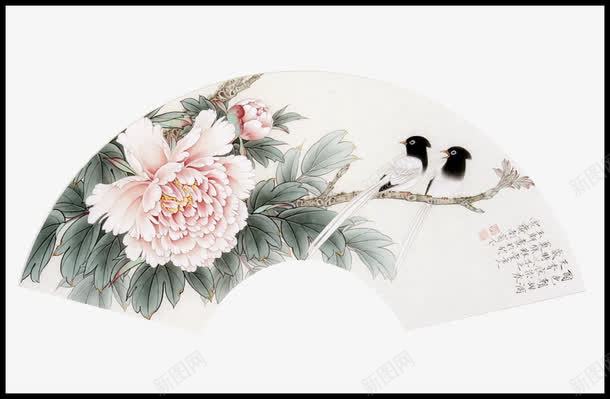 花鸟扇面png免抠素材_88icon https://88icon.com 动物素材 小鸟 扇面 牡丹