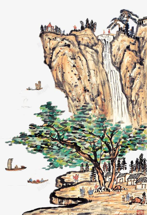 中国风水墨画png免抠素材_88icon https://88icon.com 古风 民族 水墨画 迎客松 风景