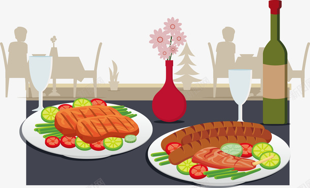 欧式街边矢量图ai免抠素材_88icon https://88icon.com 一桌饭菜 下午茶 快餐 牛排 美味 矢量图