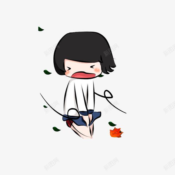 裙子被风吹起的女孩png免抠素材_88icon https://88icon.com 刮风效果 卡通手绘 树叶 落叶