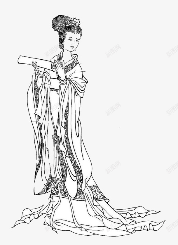 手绘的繁荣png免抠素材_88icon https://88icon.com 唐朝胖美人 唯美 女人 妇人 梦回唐朝 线描 艺术