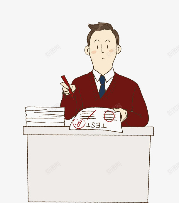 批改作业的男人png免抠素材_88icon https://88icon.com 人民教师 卡通 帅气的 男人 白色试卷 认真的 讲台 试卷