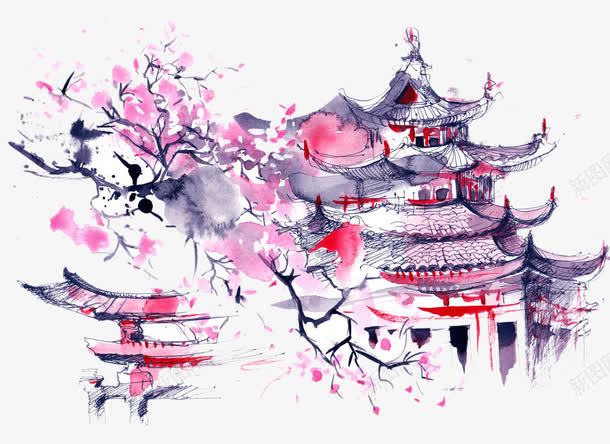 中国风水墨凉亭png免抠素材_88icon https://88icon.com 中国风水墨凉亭 传统 免费png素材 古典 桃花