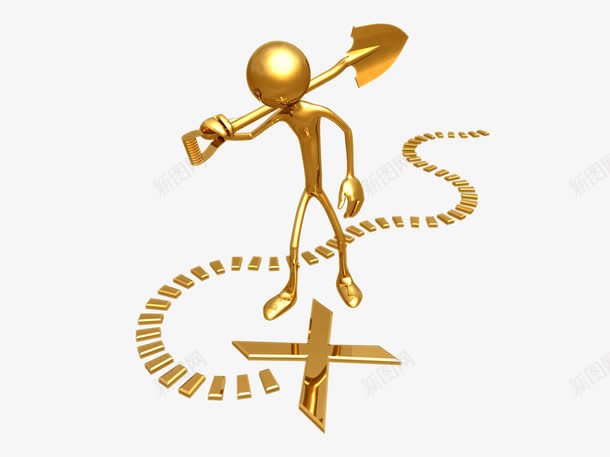 小金人寻宝png免抠素材_88icon https://88icon.com 3d小人 宝藏藏点 寻宝路线 小金人 金色小人 铲子