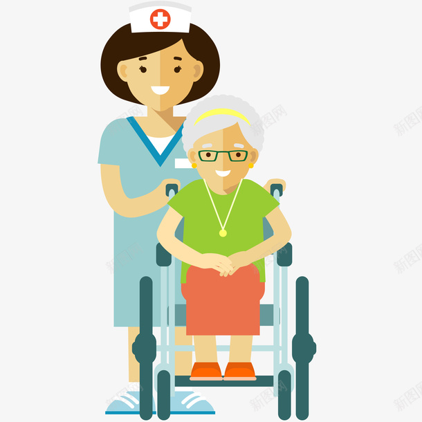 护士和病人插画矢量图ai免抠素材_88icon https://88icon.com 免抠PNG 医疗 医院 护士 护士和病人矢量插画 漂亮护士 矢量图 老年人 轮椅