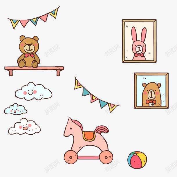 儿童房png免抠素材_88icon https://88icon.com 云朵 小熊 照片墙 玩具