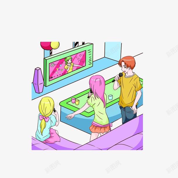 卡通KTV飙歌的男女png免抠素材_88icon https://88icon.com KTV唱歌 一群狂欢的人 卡通男女 飙歌